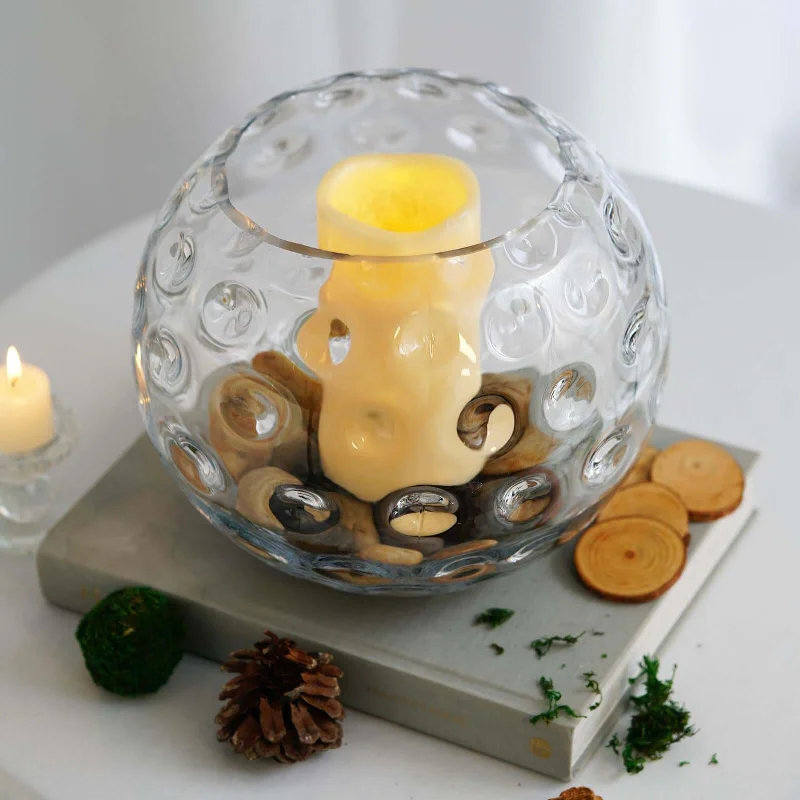 sleek stainless planter-2 Pack Clear Sphere Hobnail Glass Bubble Vase, Votive Tealight Candle Holder 8" Round