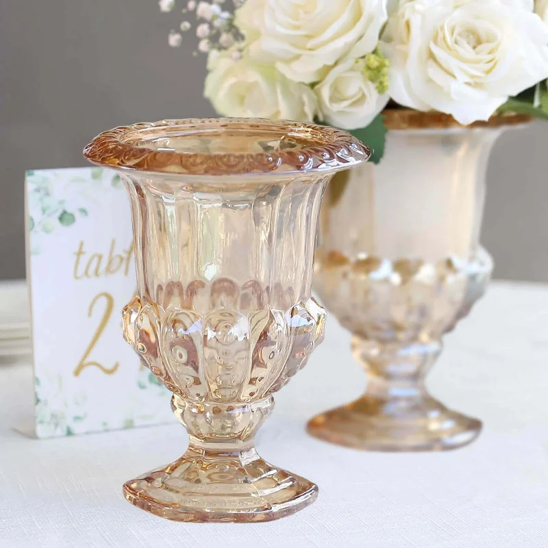 hand-painted pottery vase-2 Pack Amber Gold Glass Flower Vases in Classic Roman Urn Style, Mini Pedestal Vase Table Centerpieces - 8"