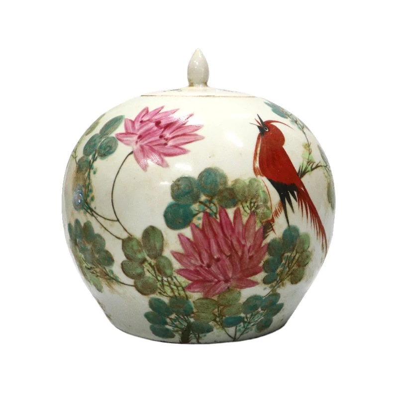 geometric brass vase-Apple-Shaped Bird Scene Jar with Lid