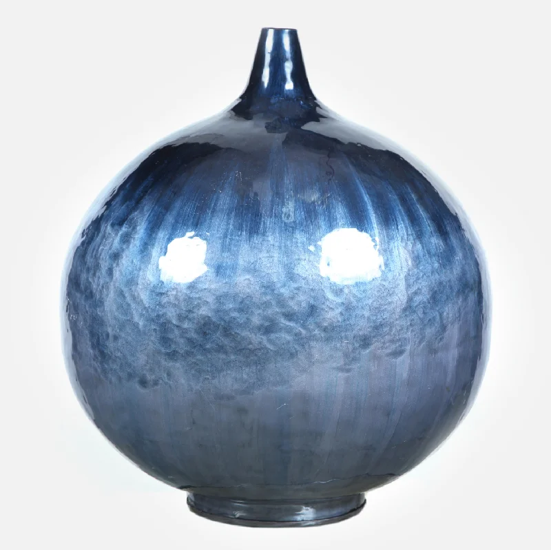 artisan woven rug-Bahamas Blue Enamel Round Vase