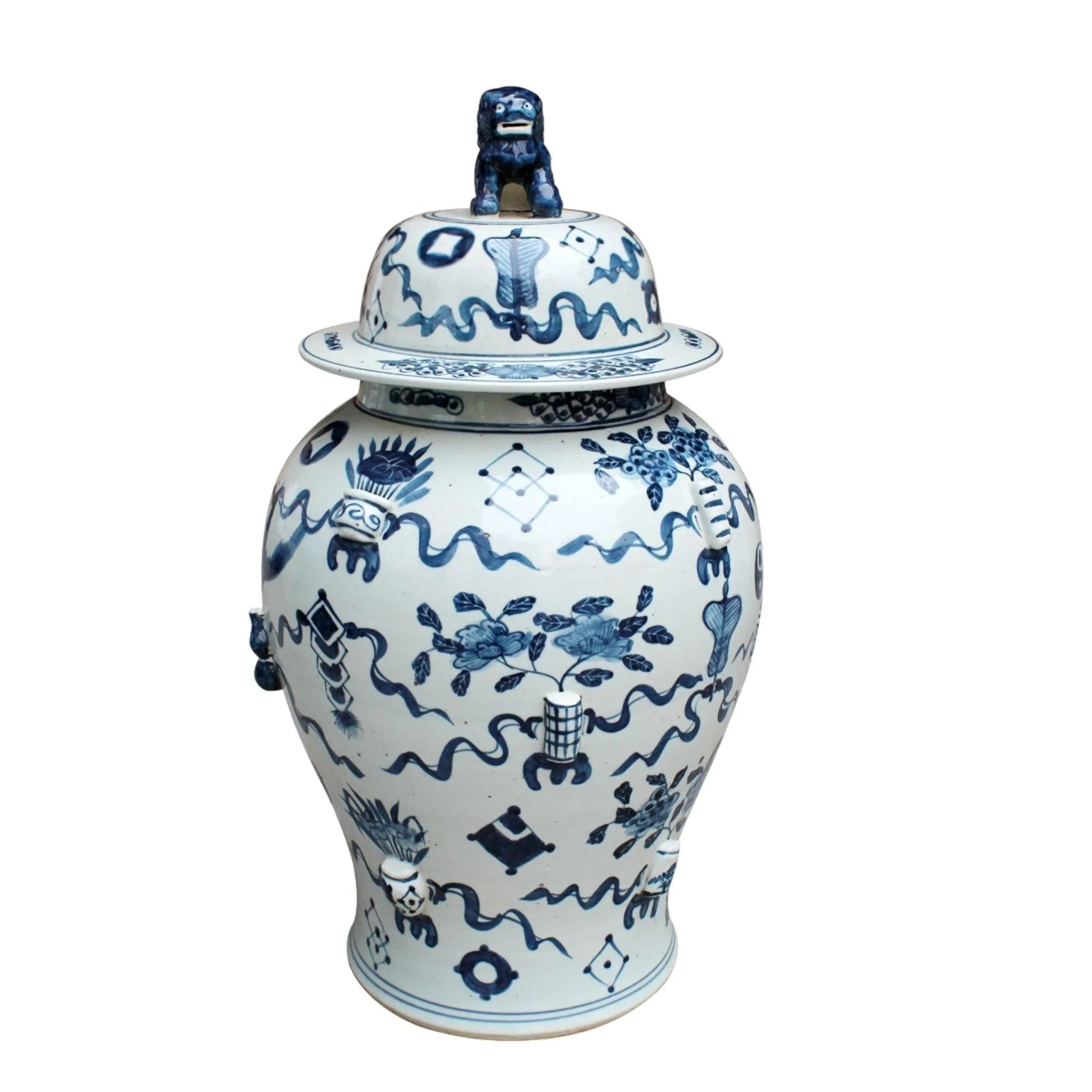 Scandinavian cotton throw-Blue and White Porcelain Antique Symbol Temple Jar