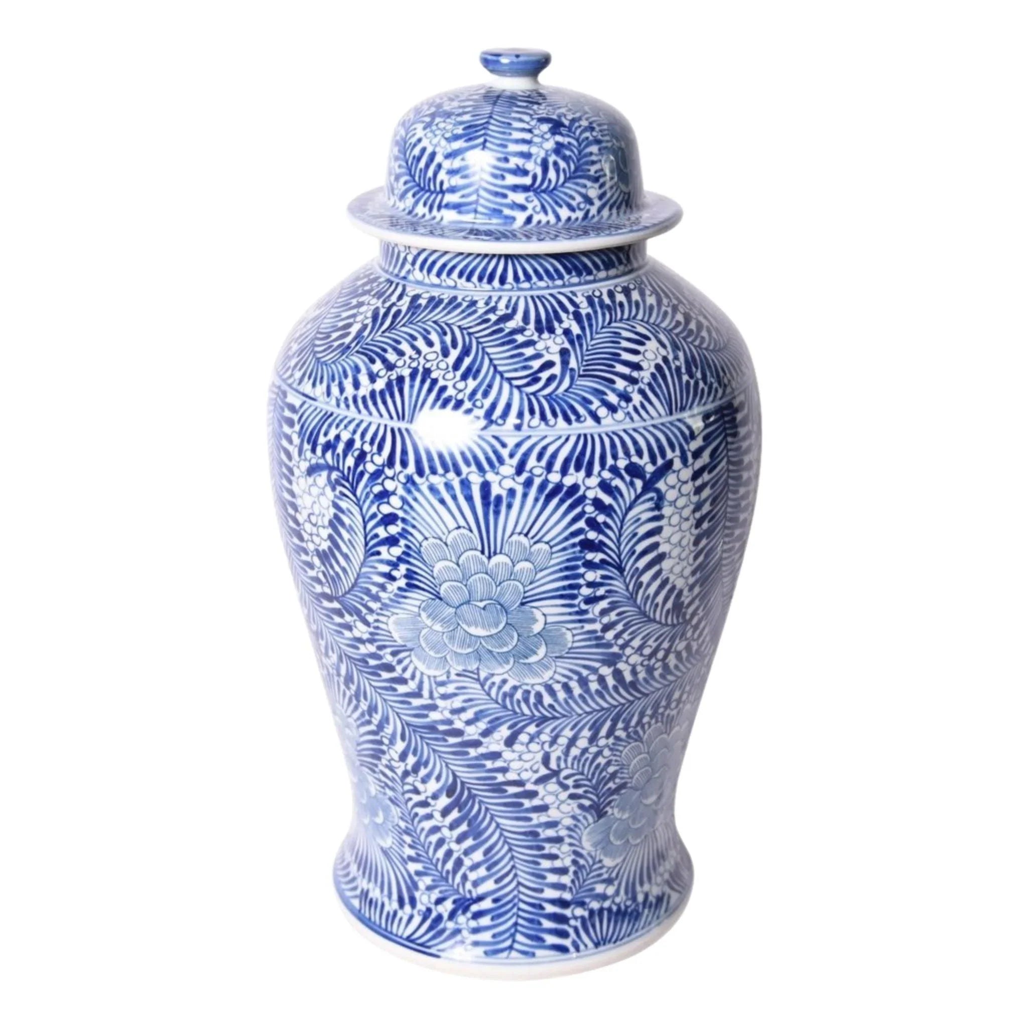 industrial pipe vase-Blue and White Porcelain Blooming Flowers Temple Jar