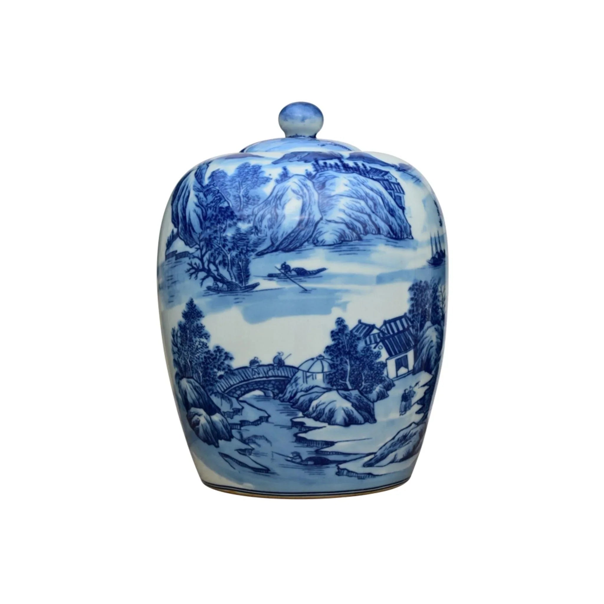 handcrafted pottery lamp-Blue and White Porcelain Canton Rivers Ginger Jar