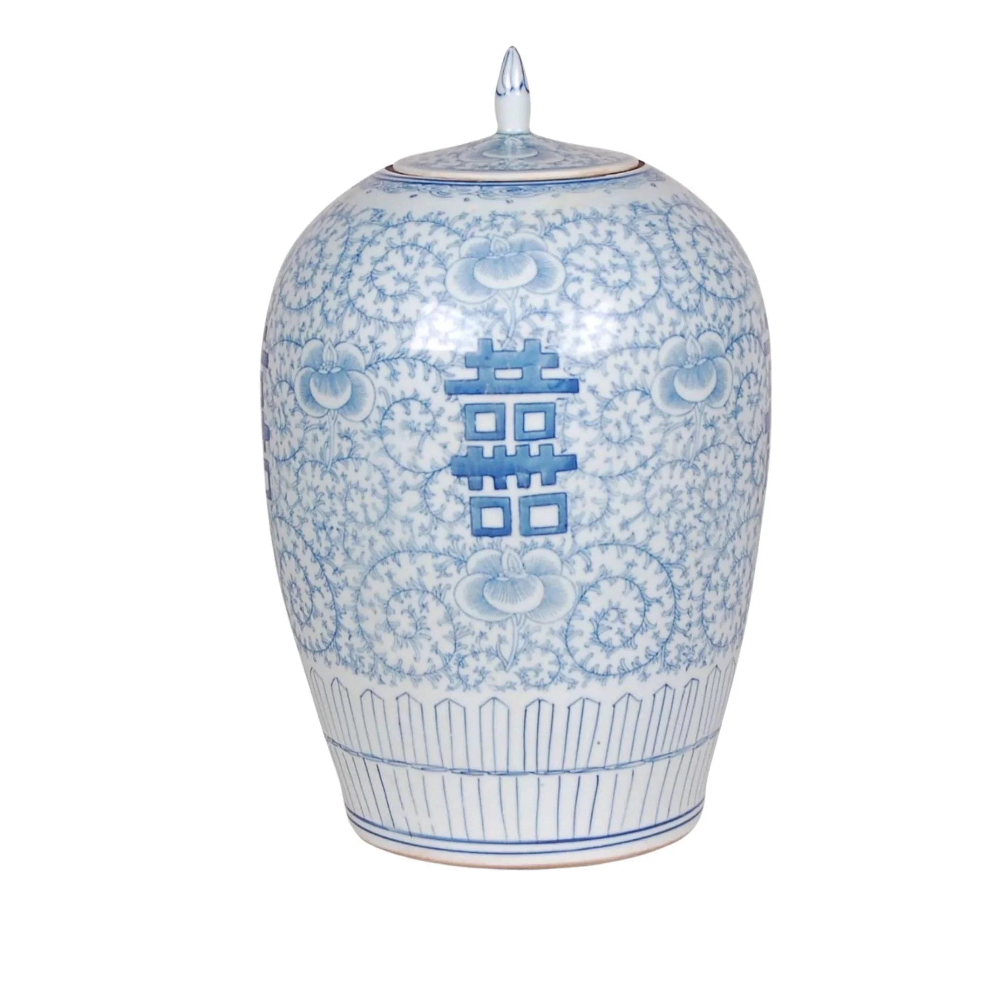 industrial pipe lantern-Blue and White Porcelain Double Happiness Melon Jar With Stem