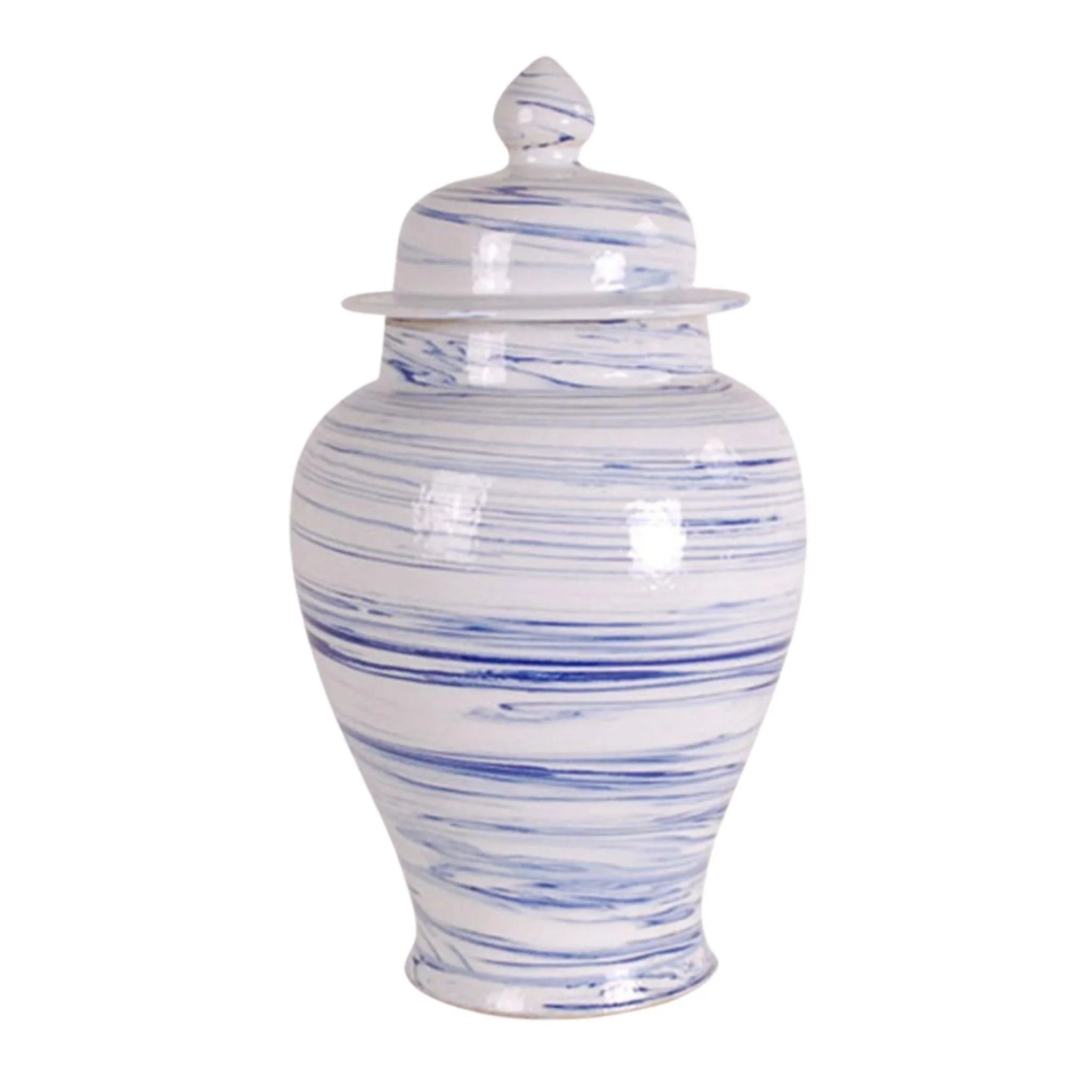 luxury marble candle stand-Blue and White Porcelain Marbleized Swirl Ginger Jar