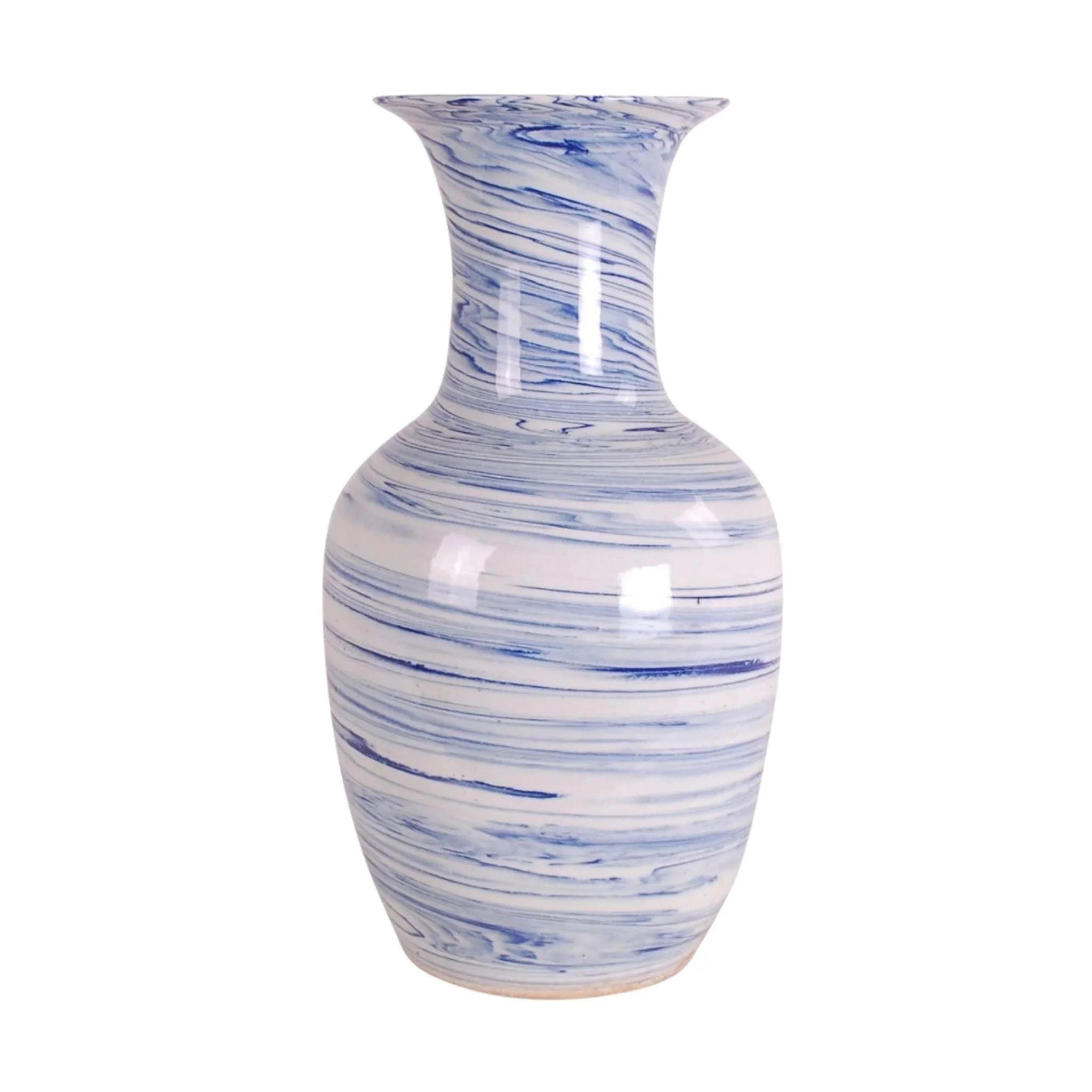 industrial pipe wall decor-Blue and White Porcelain Marbleized Swirl Vase