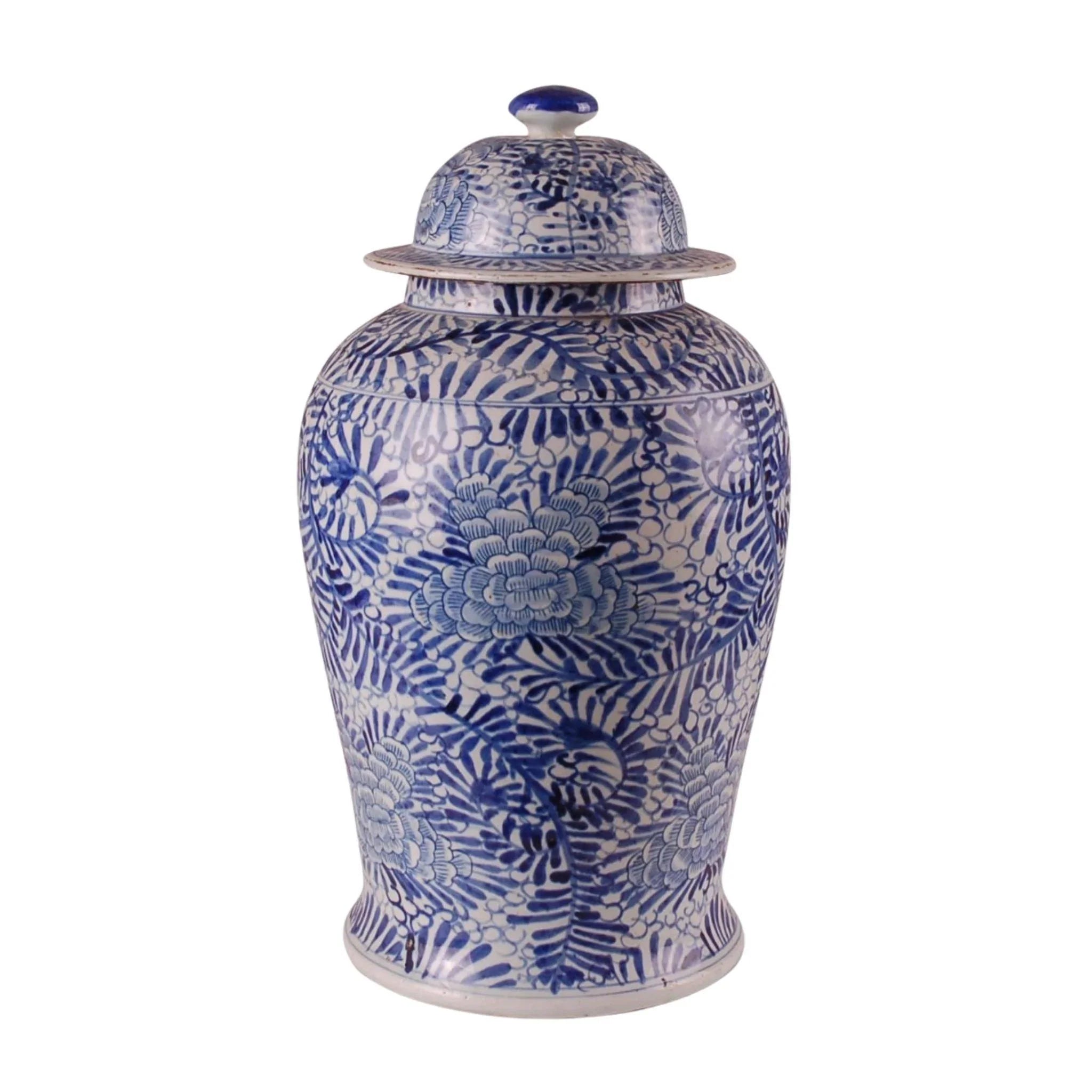 pastel woven throw-Blue & White Porcelain Floral Palm Ginger Jar