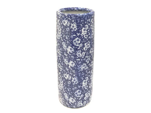 retro wooden record shelf-Blue and White Plum Blossom Design Cylinder Vase/Umbrella Holder