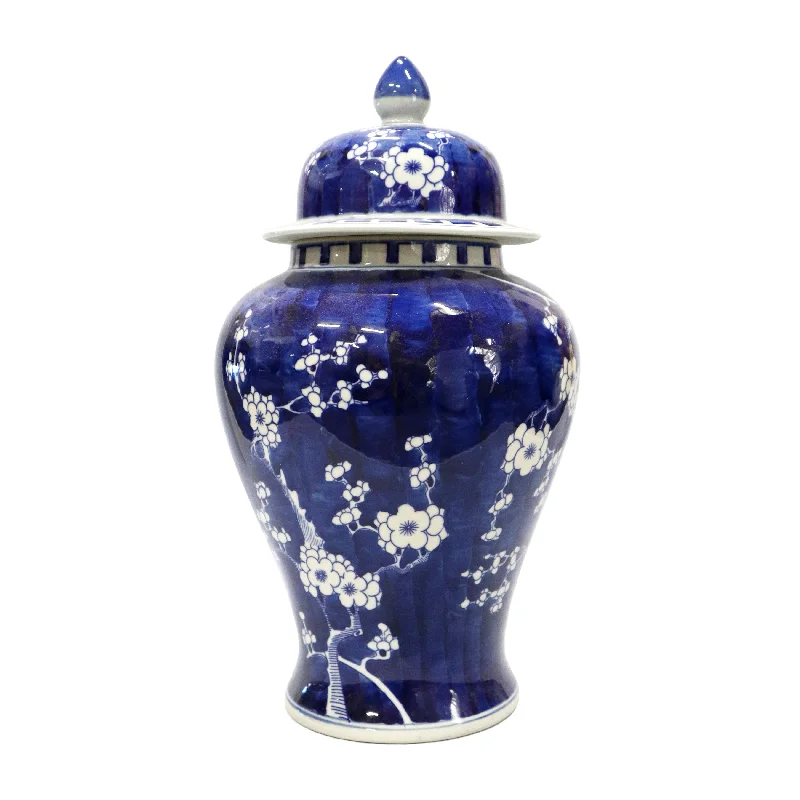 luxury gold clock-Dark Blue on White Cherry Blossom Temple Jar with Lid