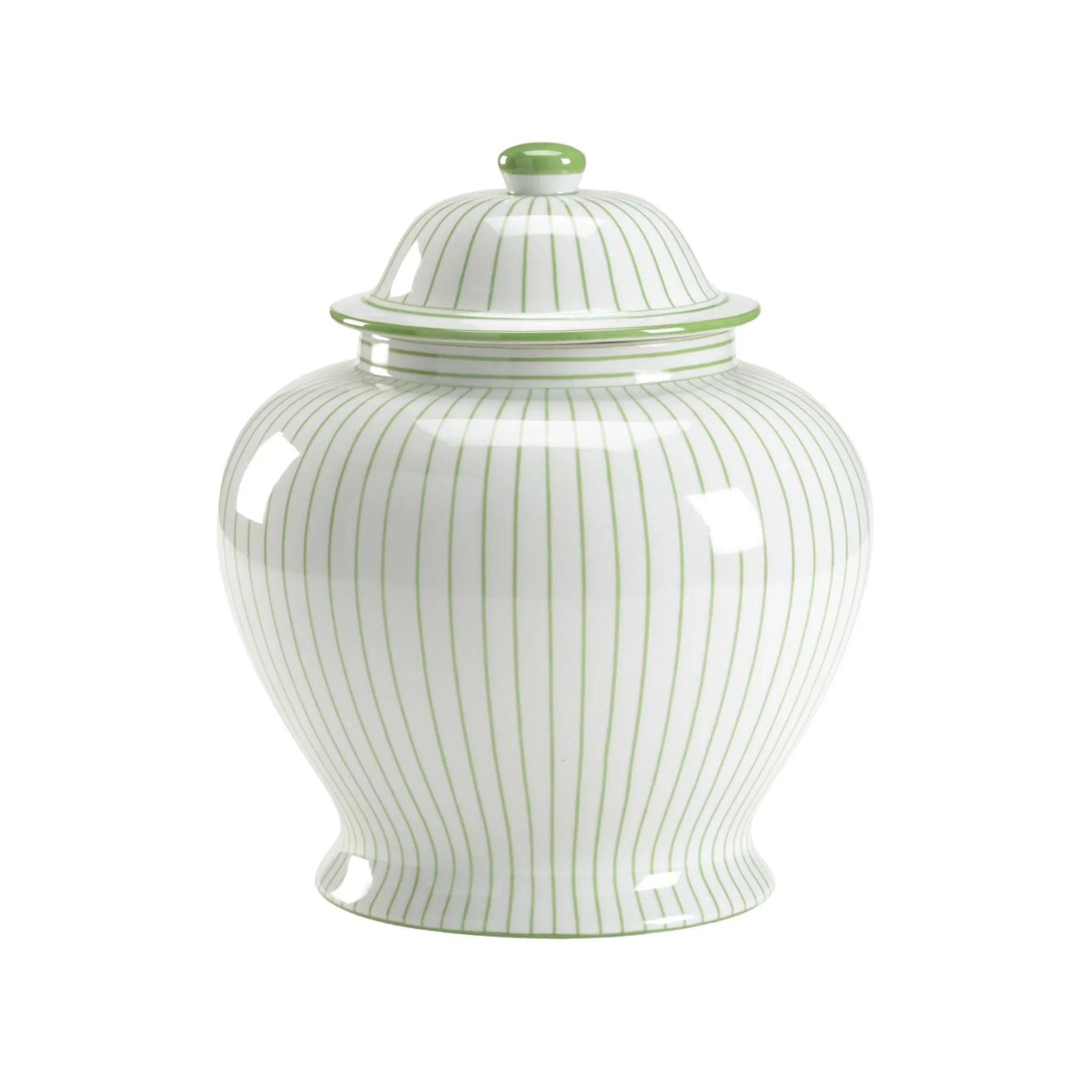 Scandinavian cotton rug-Green and White Striped Porcelain Urn with Lid