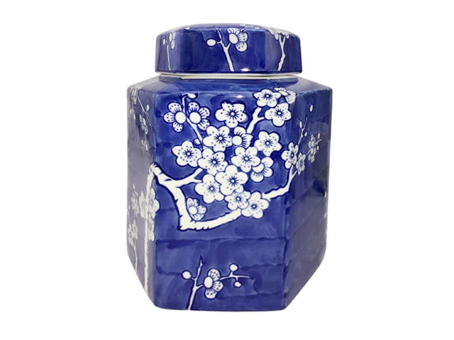 minimalist oak shelf-Hand-Painted Plum Blossom Design Porcelain Jar