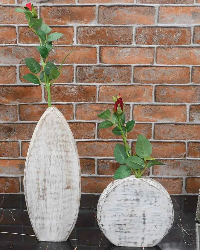 boho beaded throw-Ivory Wooden Bud Vases | Set Of 2 | 15, 7 inches