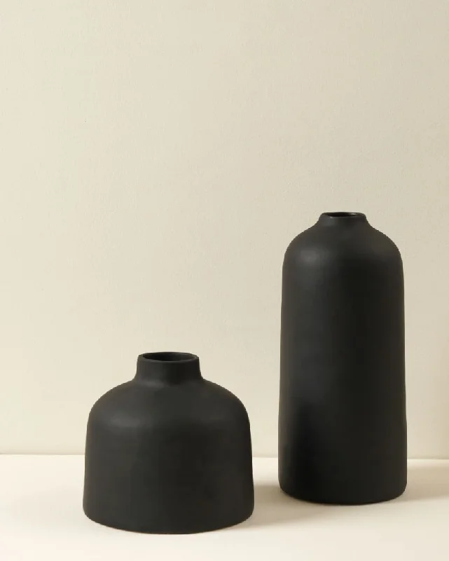 industrial pipe wall decor-Kimono Black Ceramic Vase | Set of 2