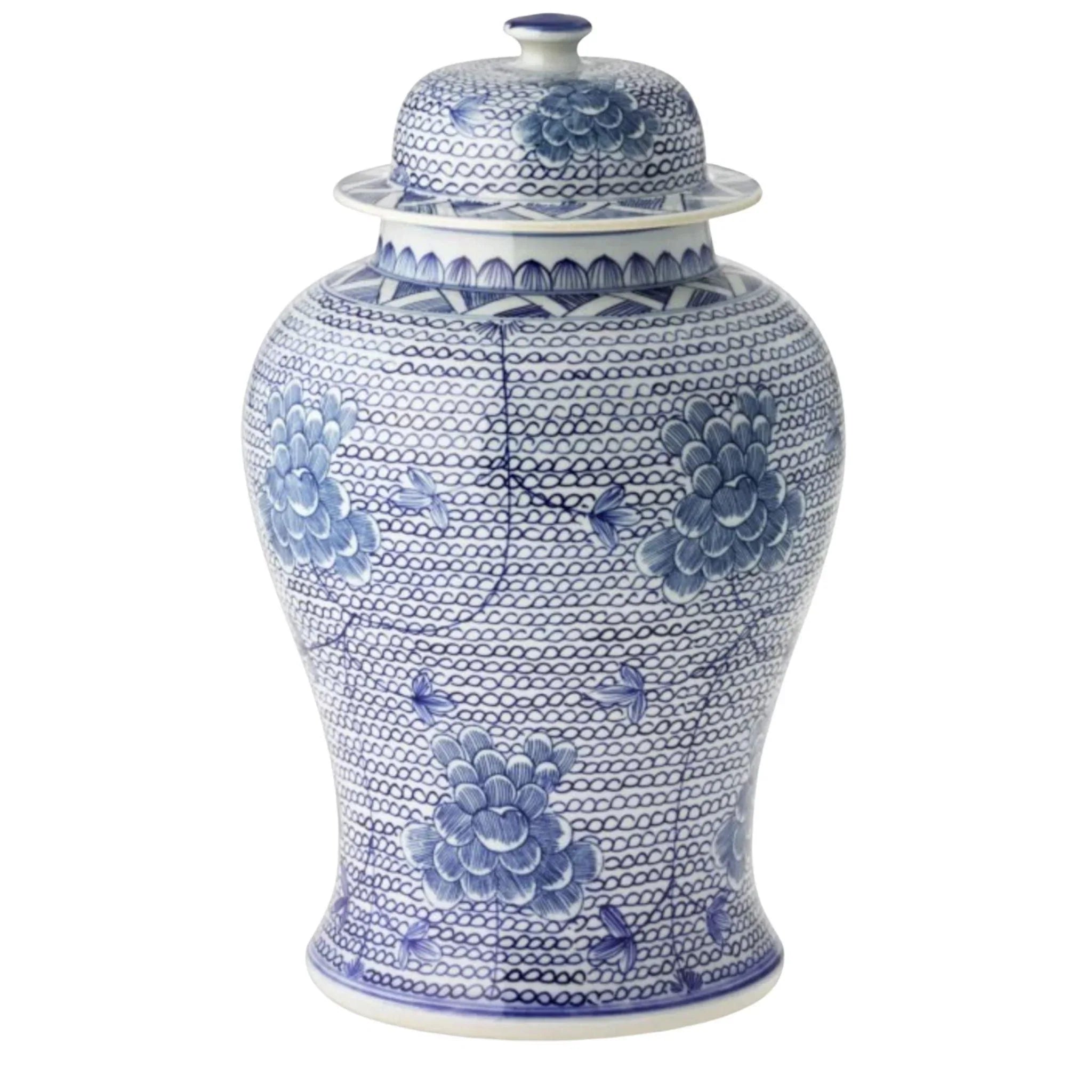 sleek acrylic flower vase-Large Blue and White Porcelain Temple Jar with Flowers