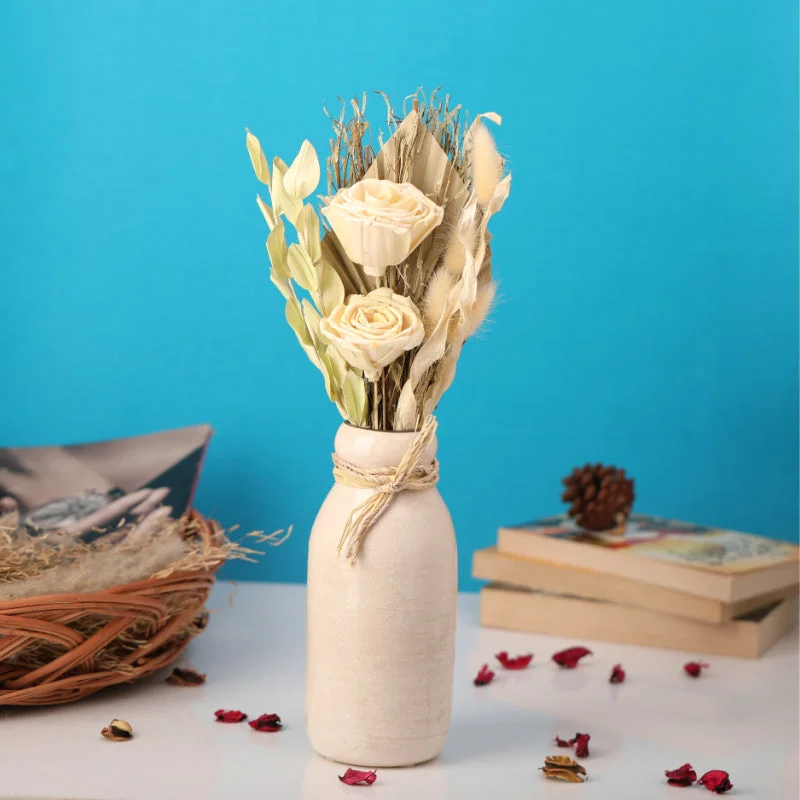 sleek ceramic wall art-Lea Dried Yellow Delight Vase With Flower Bunch | 3 x 16 inches