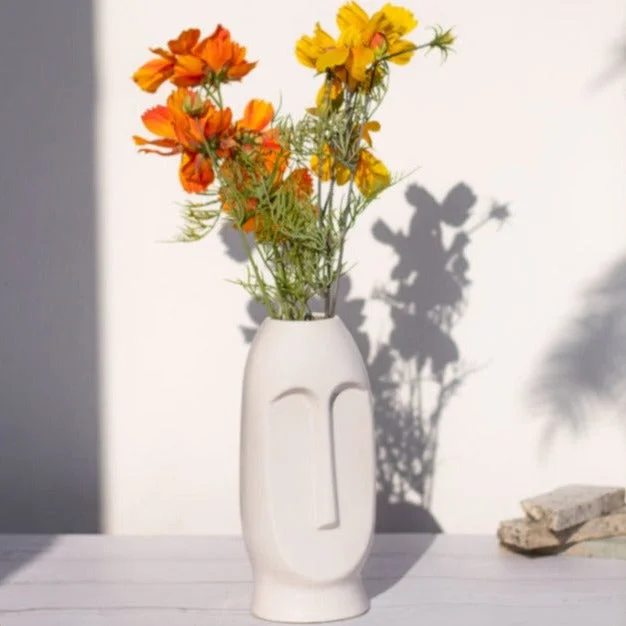 minimalist oak lamp-Modern White Face Shaped Vase