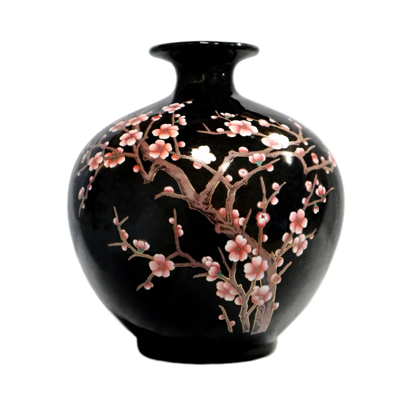 luxury marble cushion-Pomegranate-Shaped Black Cherry Blossom Motif Vase