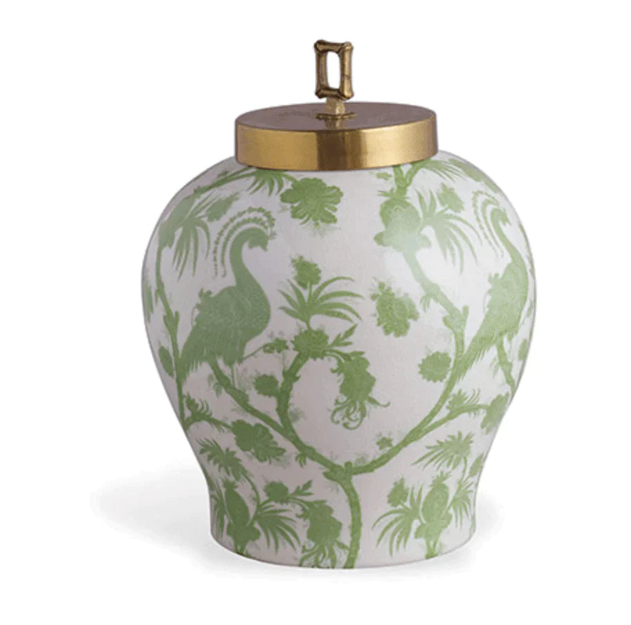 modern canvas wall print-Scalamandre Balinese Peacock Green Porcelain Jar