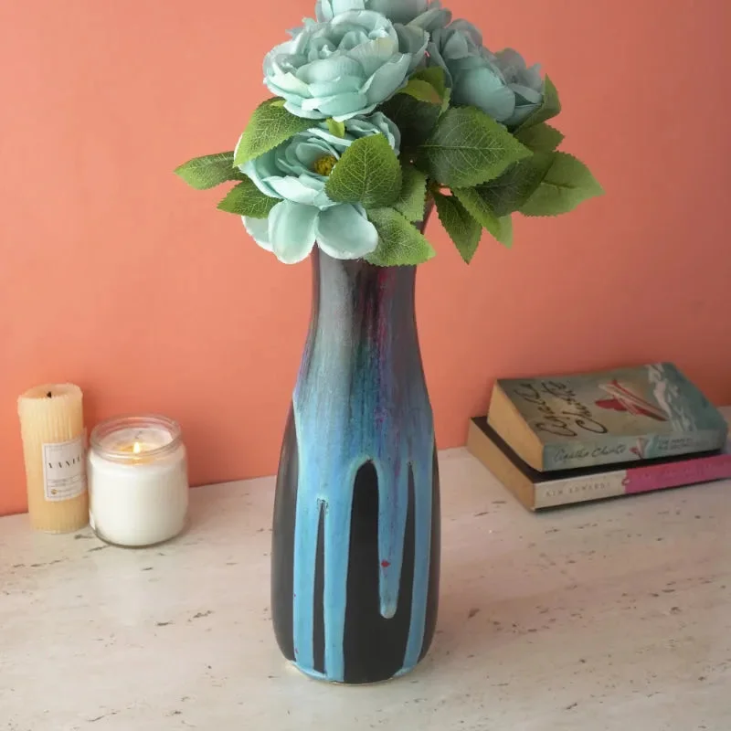 retro bronze wall shelf-Tall Blue Layers Ceramic Vase