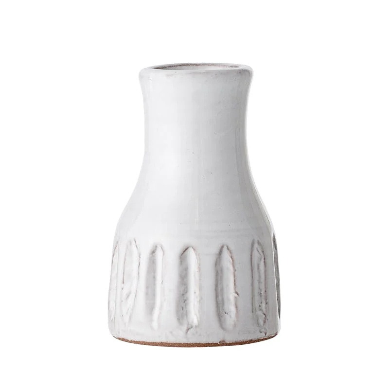 sleek ceramic flower vase-Terracotta White Glazed Bud Vase, Tall