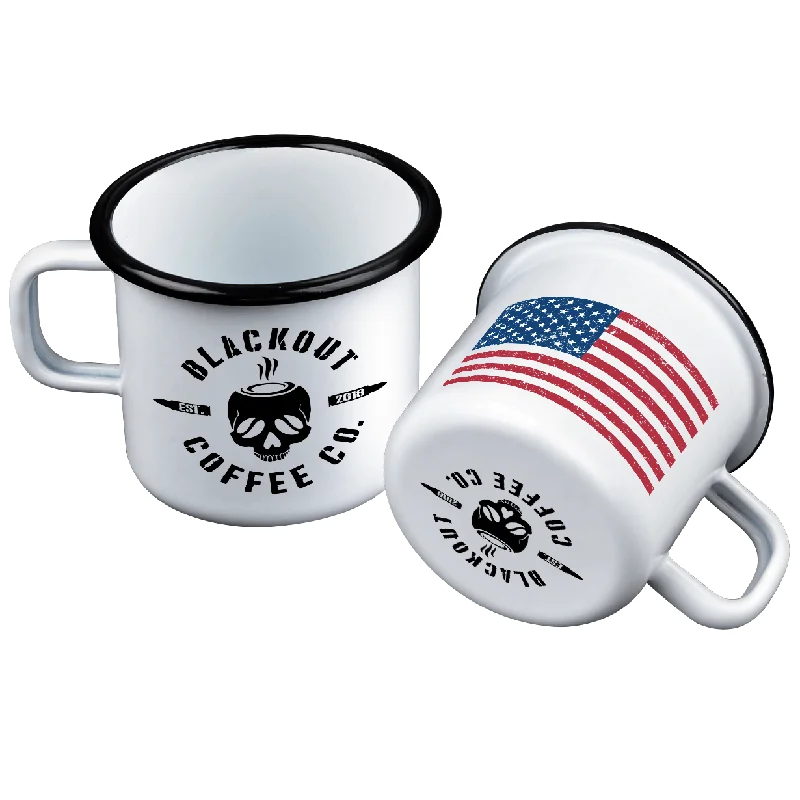 durable stoneware mug-American Flag Camping Enamel Steel Mug 12 oz