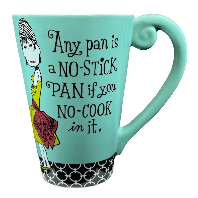 lightweight ceramic tumbler-Any Pan Is A No Stick Pan If You No Cook In It Blue Mug Hallmark NEW