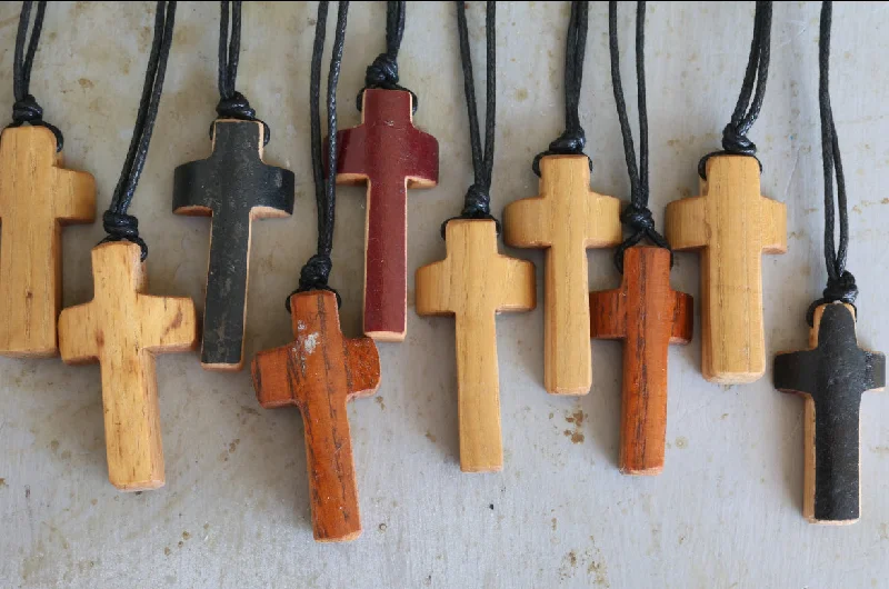 portable stainless tumbler-Baseball Bat Wood Cross Necklaces - Small Batch No. 13