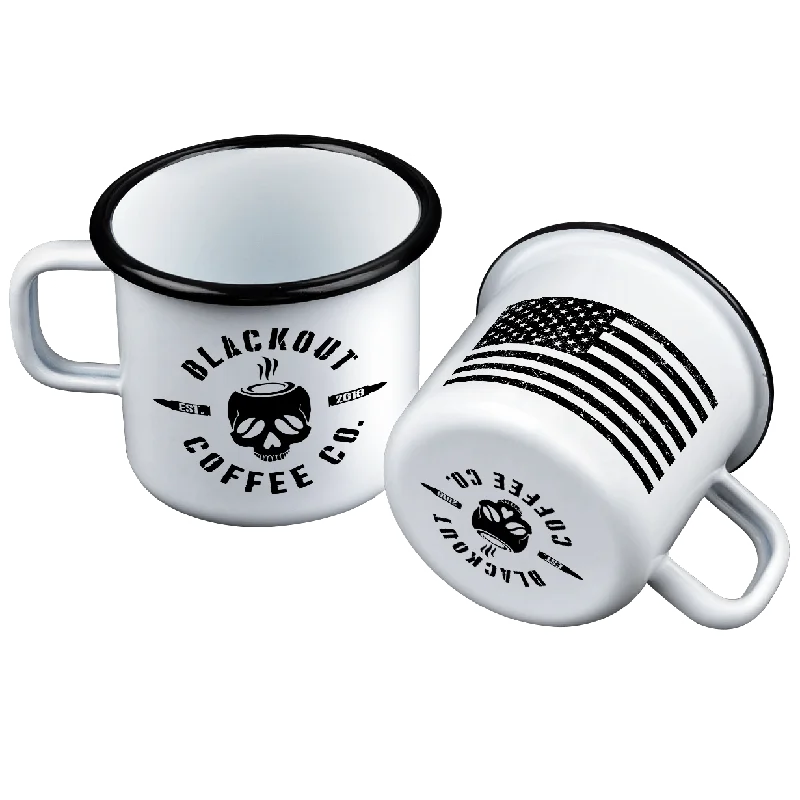 quirky cartoon coffee cup-Camping Enamel Steel Mug 12 oz