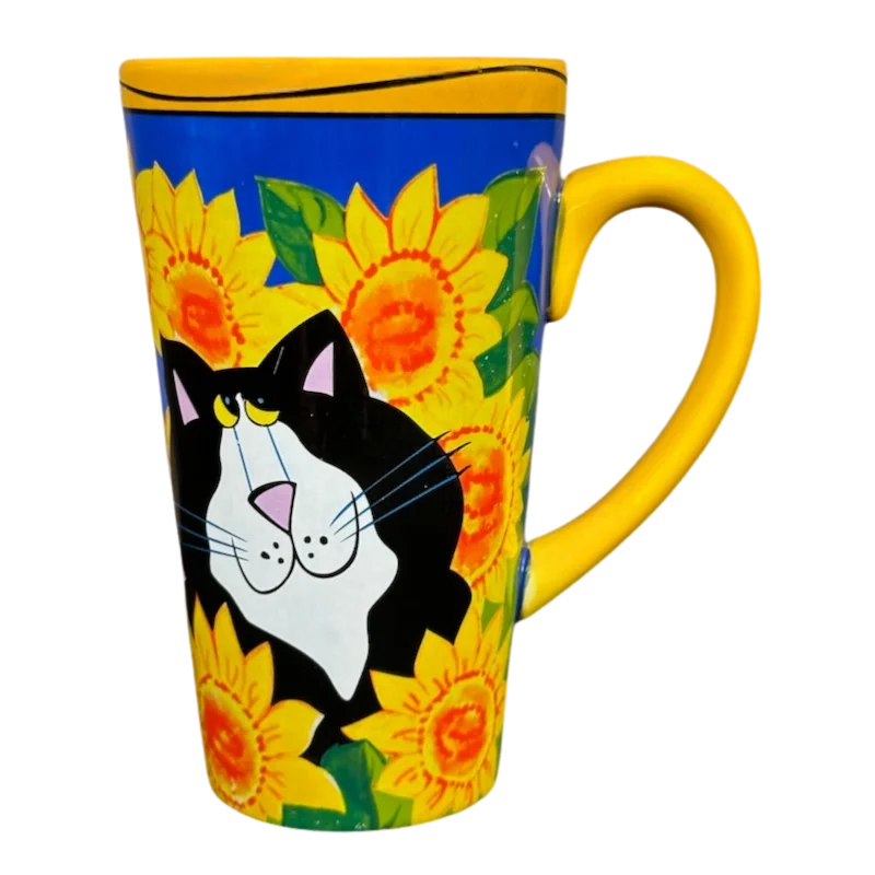 lightweight ceramic tumbler-Catzilla Candace Reiter Designs Cats Hiding Among Sunflowers Mug Henriksen Imports