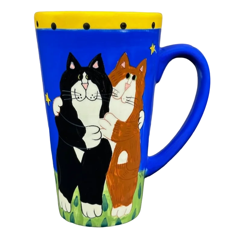 custom kids tumbler-Catzilla Candace Reiter Designs Cats Hugging At Night White Interior Mug Henriksen Imports