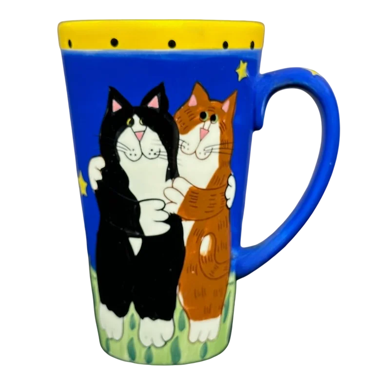 lightweight stainless cup-Catzilla Candace Reiter Designs Cats Hugging At Night Yellow Interior Mug Henriksen Imports