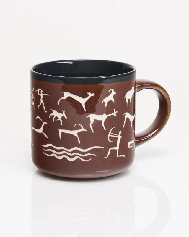 sleek porcelain travel mug-Cave Paintings Hand Carved 15 oz Ceramic Mug