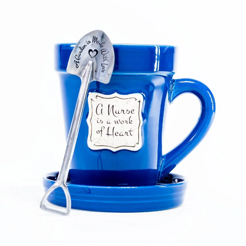 funny quote travel cup-Flower Pot Mug: Med Blue - Nurse