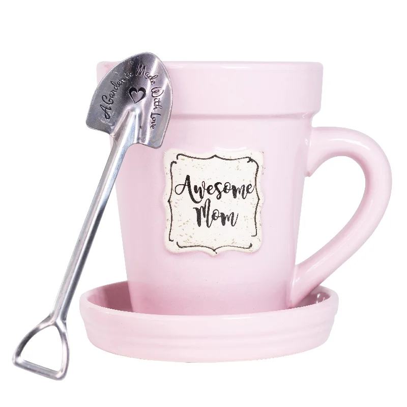 trendy geometric mug-Pink Flower Pot Mug - “Awesome Mom”