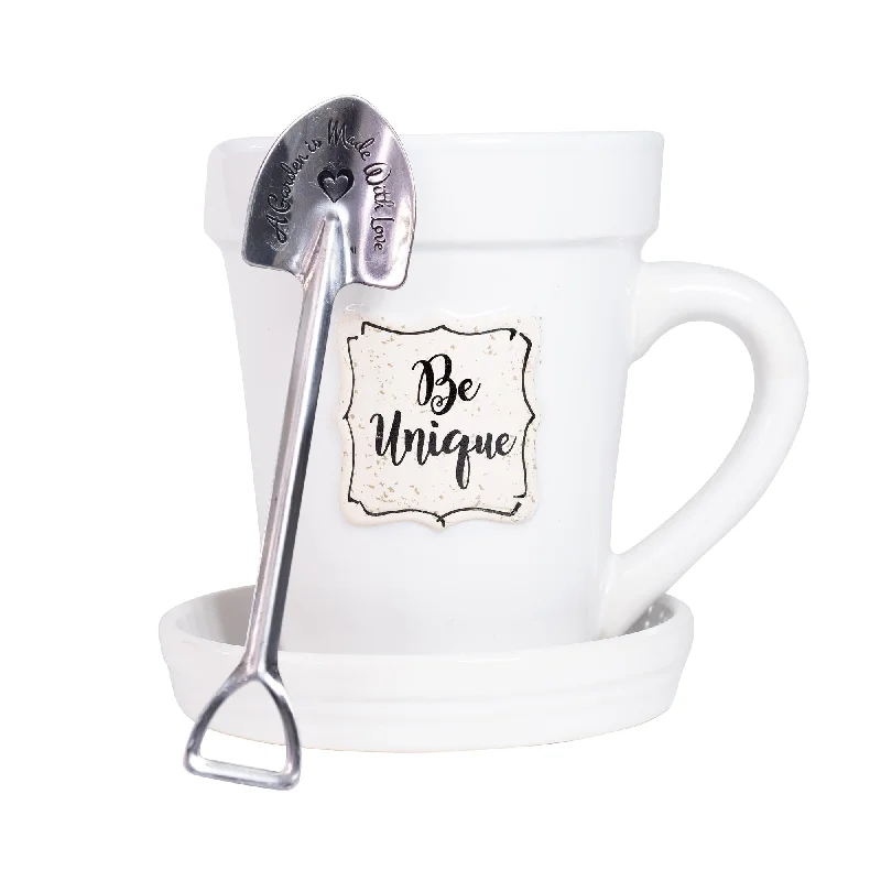 pastel glass tumbler-White Flower Pot Mug - “Be Unique”