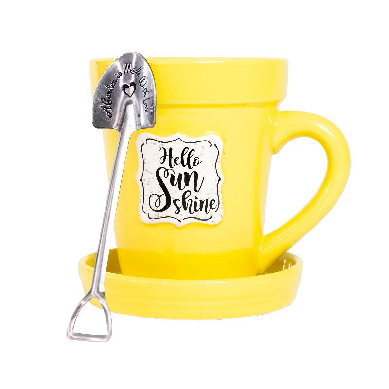 eco-friendly silicone tumbler-Yellow Flower Pot Mug - “Hello Sunshine”