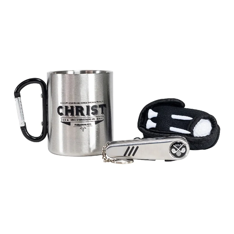 eco bamboo travel mug-Golfer's Gift Set: I Can Do All Things - Philippians 4:13