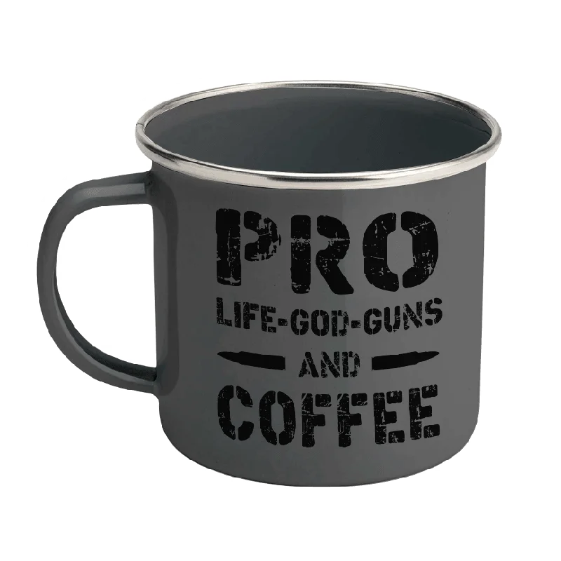 custom kids tumbler-PRO Life-God-Guns AND Coffee Enamel Steel Mug 12 oz