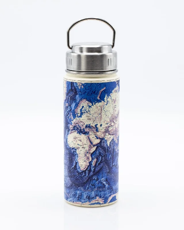 eco bamboo coffee mug-Ocean Terrain World Map 18 oz Steel Bottle