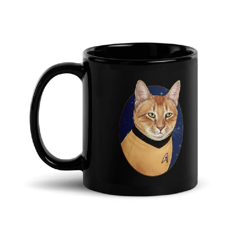 elegant gold coffee mug-Star Trek: The Original Series Cat Captain Kirk Portrait Black Mug