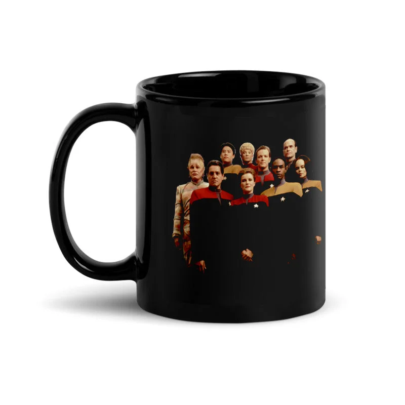 portable stainless tumbler-Star Trek: Voyager 25 Gold Original Crew Double Sided Black Mug