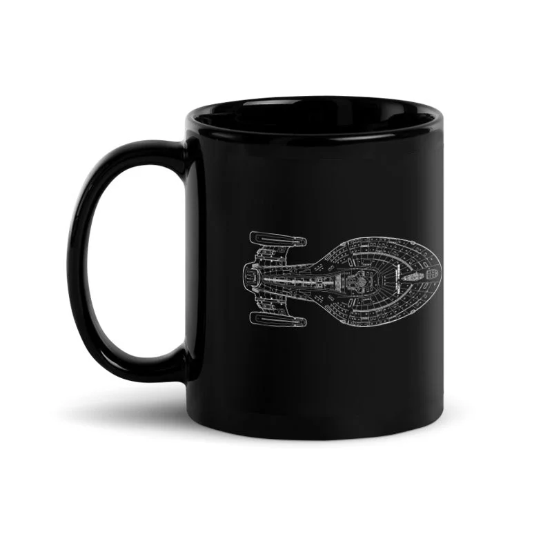 elegant bone china mug-Star Trek: Voyager 25 Schematic Black Mug