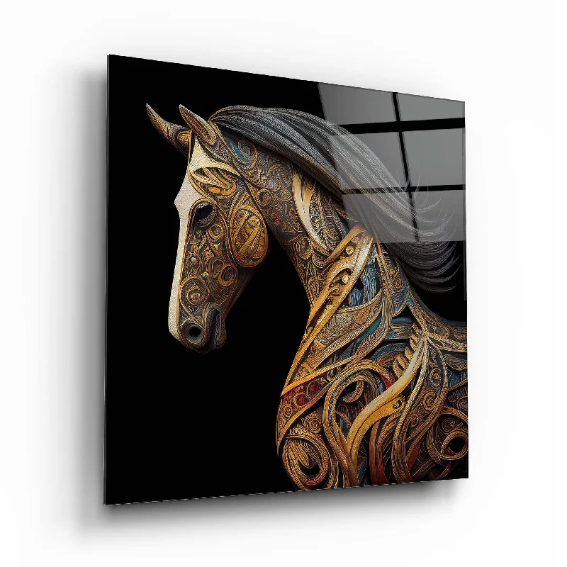 elegant gold desk clock-Colorful Horse Glass Wall Art