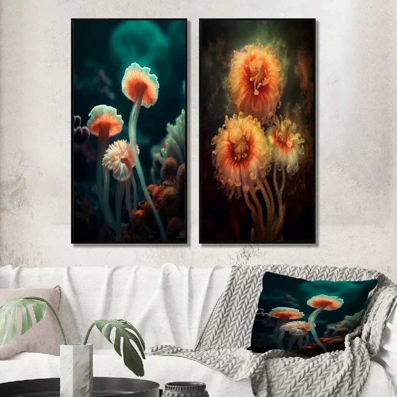 boho tassel wall art-Designart "Beautiful Deep Sea Anemones In Pink And Blue" Animals Framed Gallery Wall Set For Home Decor