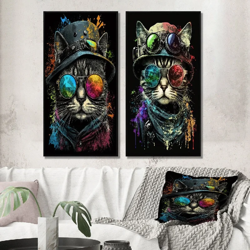 retro iron plant hanger-Designart "Bohemian Cat With Sunglasses I" Animals Framed Wall Art Gallery Set For Office Decor