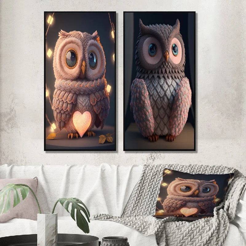 elegant brass sconce-Designart "Cute Litte Knitted Pink Heart Owl II" Animals Framed Wall Art Set Of 2 Gallery Set For Office Decor