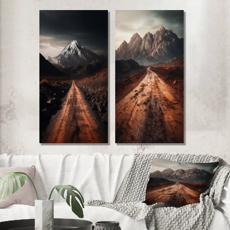 sleek stainless candle stand-Designart "Endless Roads To Misty Snow Mountains V" Meadow Wall Art Set of 2 - Traditional Wall Art For Bedroom