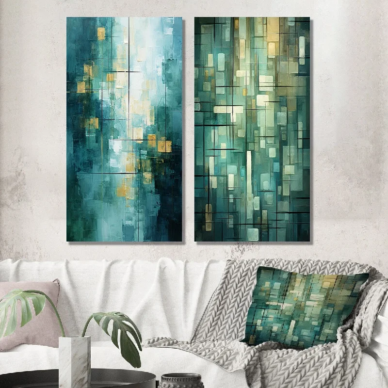 retro brass candle stand-Designart "Evanescence Of Dreams Retro Abstract Teal" Abstract Wall Art Set of 2 Modern Print Art For Living Room Decor