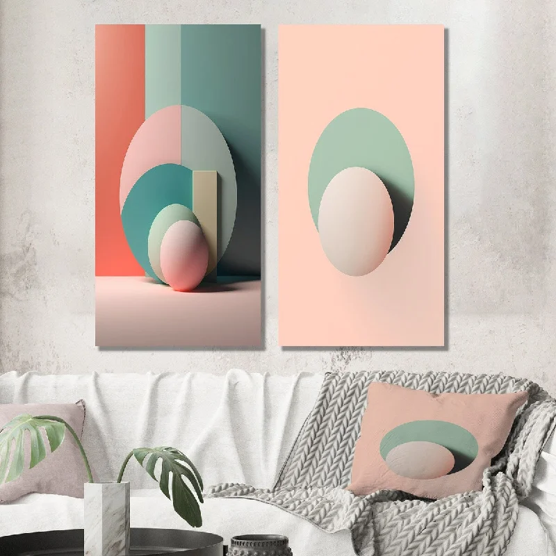 elegant brass table light-Designart "Geometric Dreaming Retro Minimalism In Pink III" Modern Geometric Wall Art Set of 2 Modern Living Room Decor