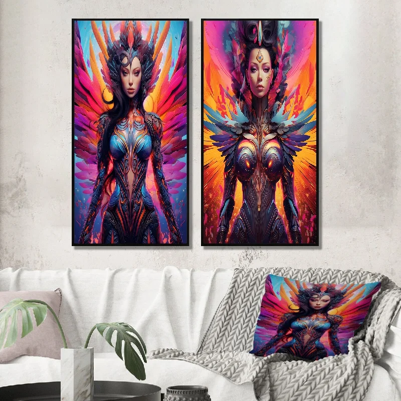 plush velvet cushion cover-Designart "Glorious Angel Goddess Radiance III" Fashion Woman Framed Wall Art For Bedroom - Glam Wall Art Set Of 2